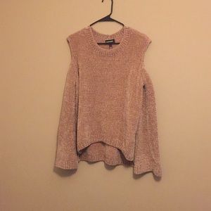 Pink with good sparkle chenille cold shoulder top